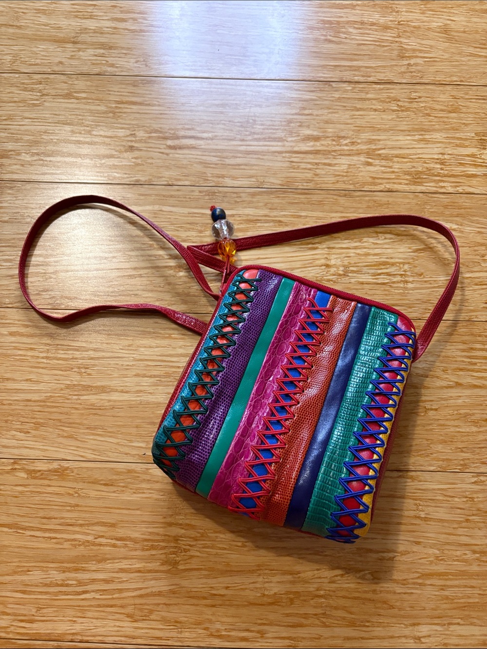Vintage 80s Sharif USA Patchwork Leather Snakeskin Crossbody Bag Multicolor
